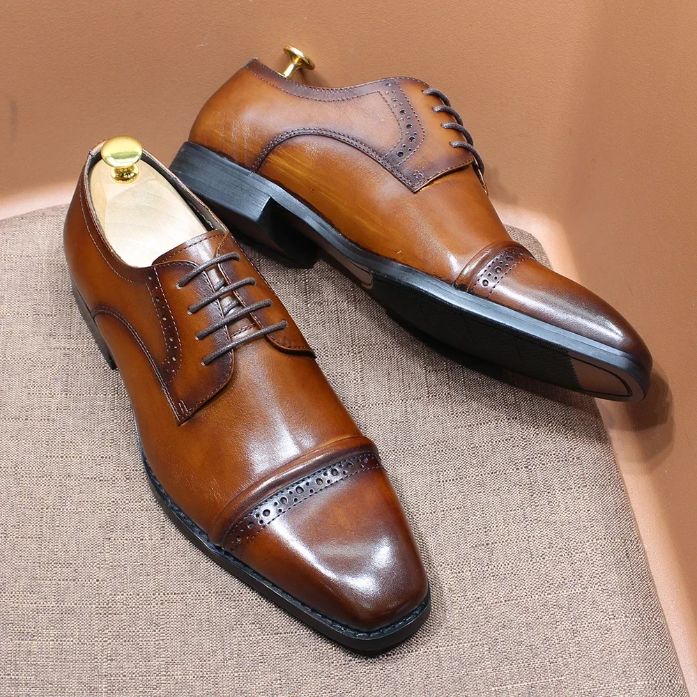 Men'S Shoes Smart - Robusto boné-toe oxfords couro genuíno polido