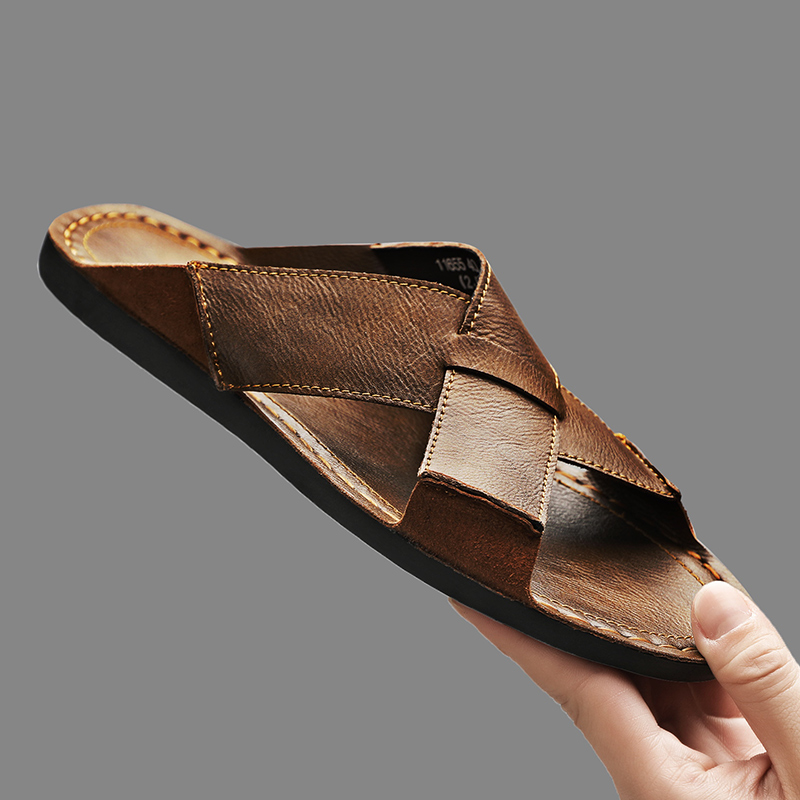 Men Shoes Marks - Moda couro genuíno dos homens chinelos