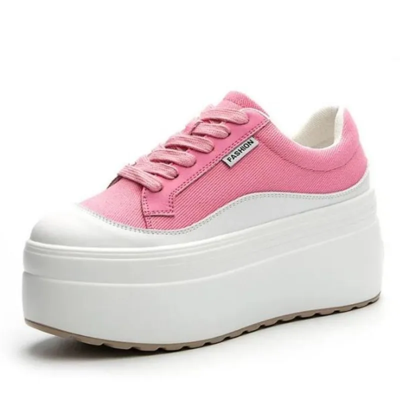 Canvas Sneaker High - 8cm nova lona de couro genuíno