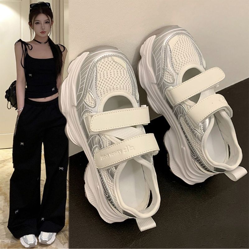 Velcro Strap Sandal - Sandálias Plataforma Metálicas Prateadas com Recortes