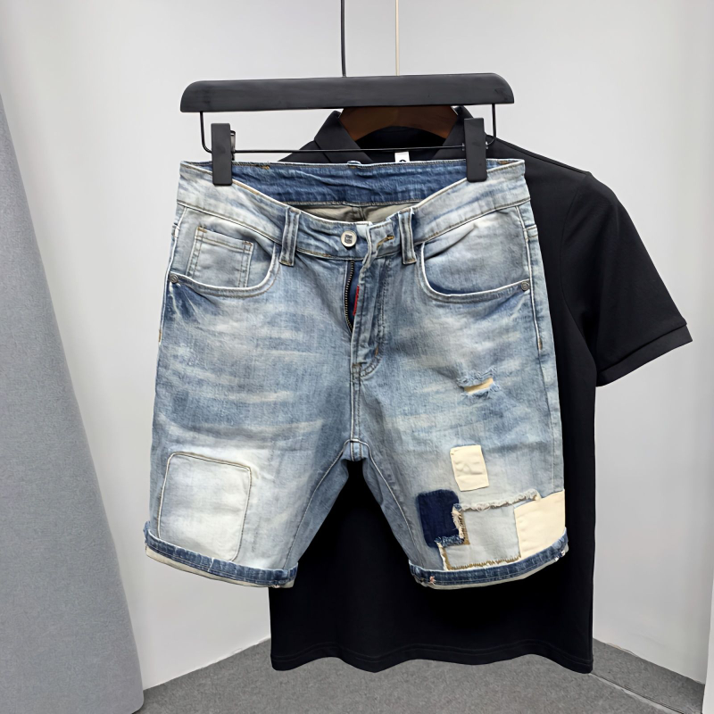 Men'S Shoes With Jeans - Reto masculino denim shorts rasgados jorts