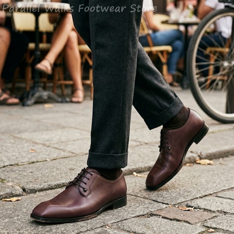 Men'S Shoes Smart - Sapatos Derby de Couro Marrom Escuro