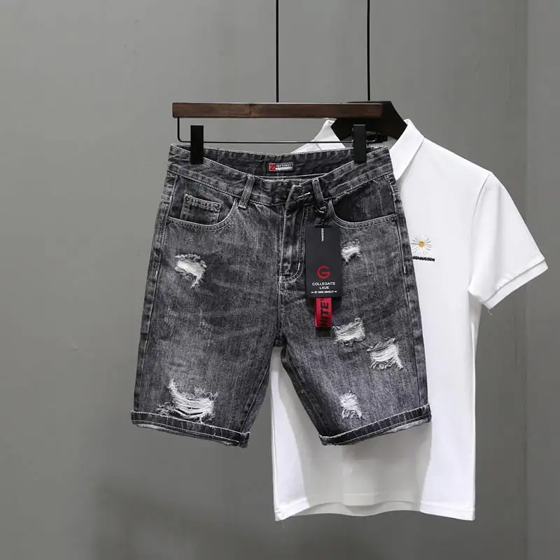 Men'S Shoes With Jeans - Shorts jeans rasgados preto e cinza