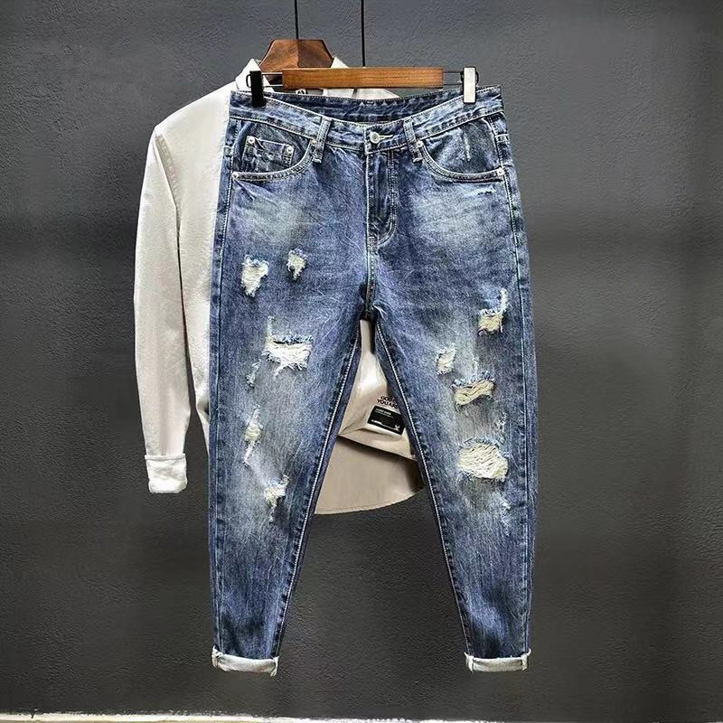 Jeans de nove pontos com furos - Men'S Shoes With Jeans avaliação e preço