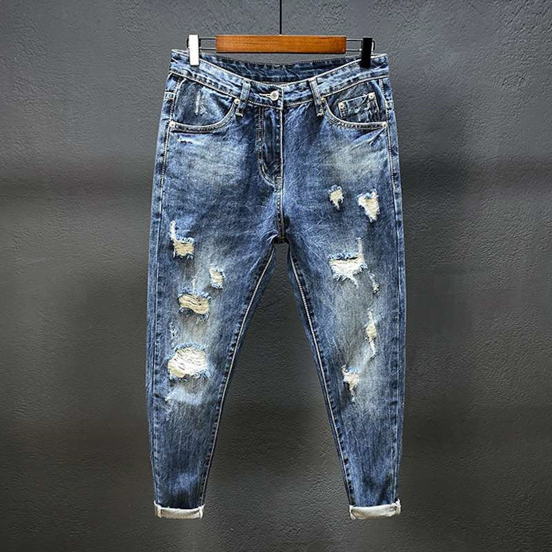Jeans de nove pontos com furos - Men'S Shoes With Jeans avaliação e preço