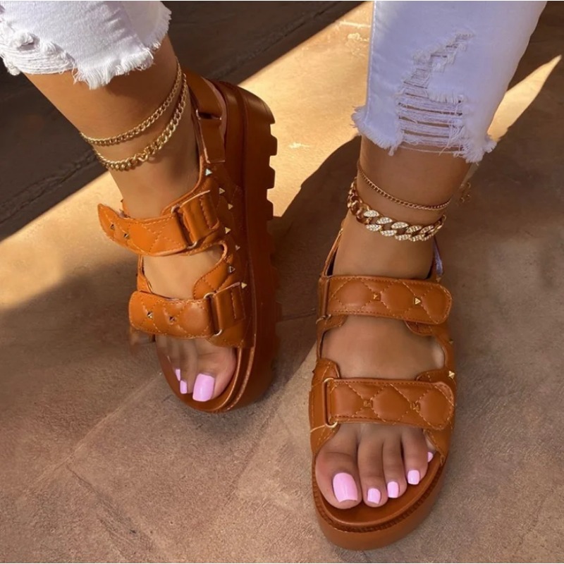 Sandálias grossas femininas, d - Velcro Strap Sandal avaliação e preço