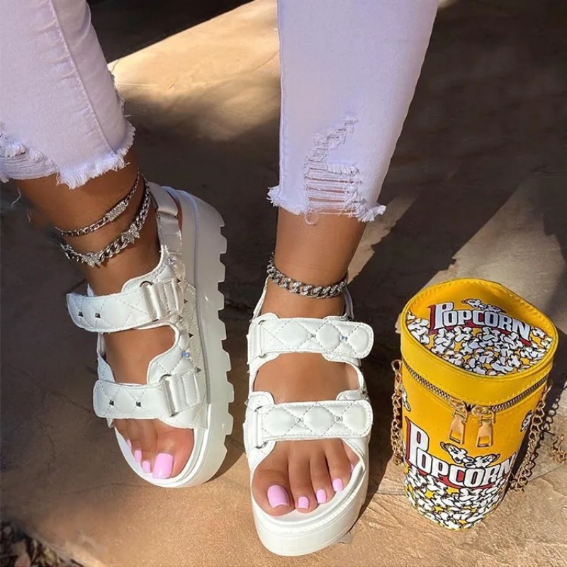 Sandálias grossas femininas, d - Velcro Strap Sandal avaliação e preço