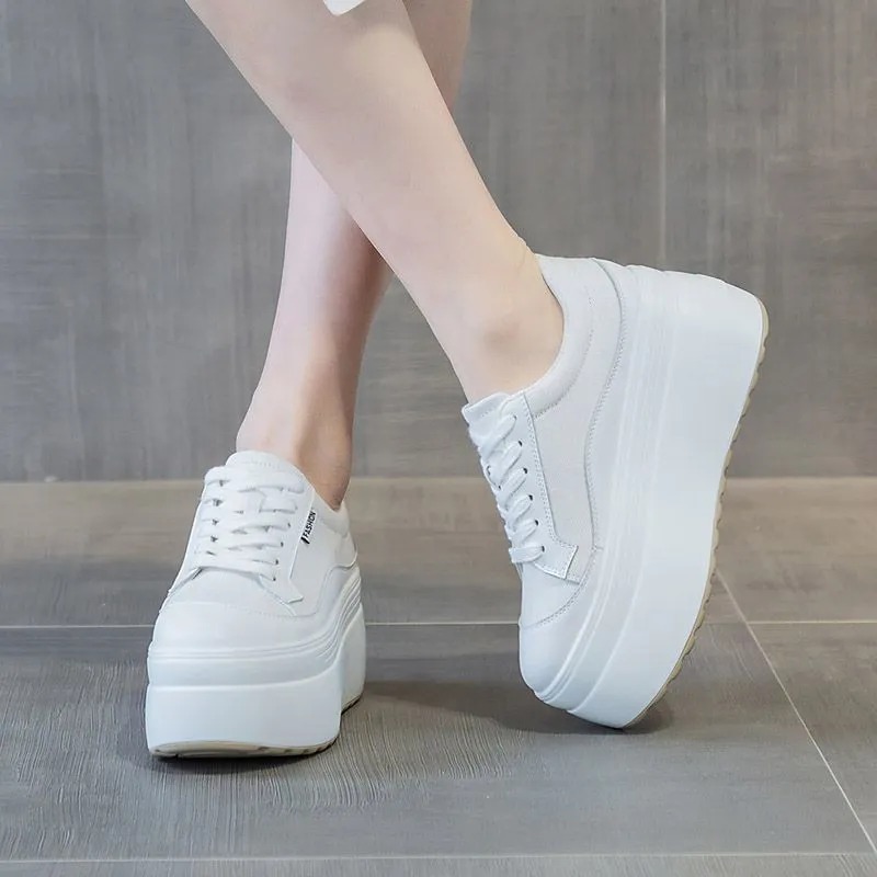 8cm nova lona de couro genuíno - Canvas Sneaker High avaliação e preço