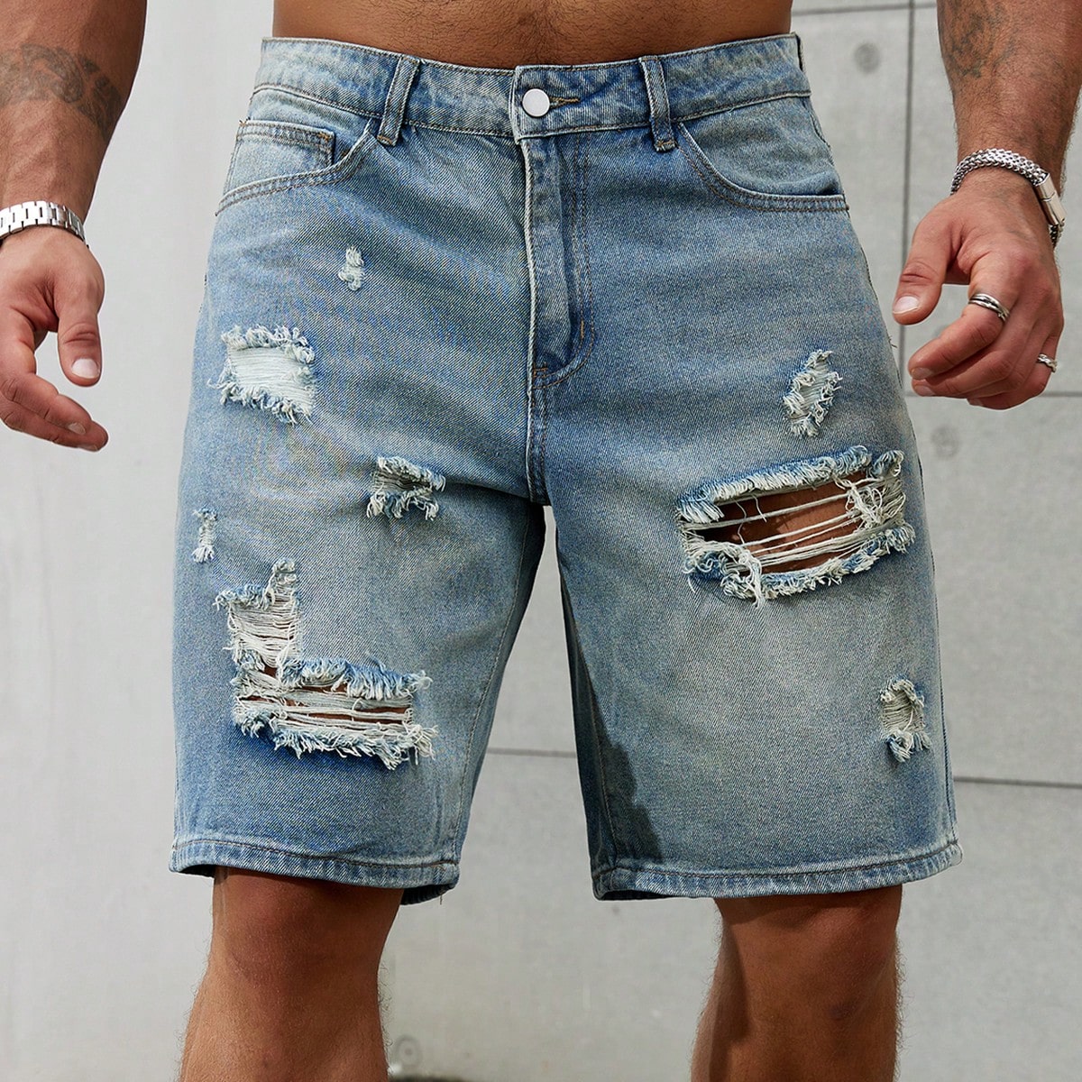 Jeans curto de algodão rasgado - Men'S Shoes With Jeans avaliação e preço