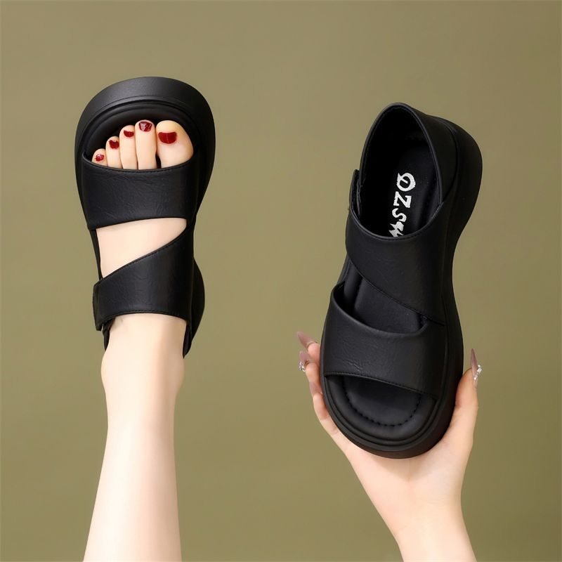 Novas Sandálias Pretas de Verã - Velcro Strap Sandal avaliação e preço