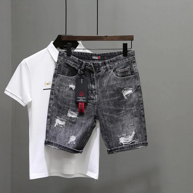 Shorts jeans rasgados preto e  - Men'S Shoes With Jeans avaliação e preço